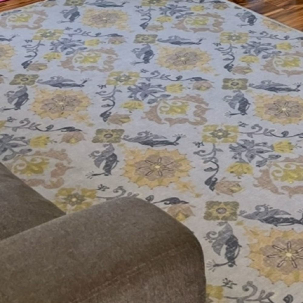 Ruggable Washable Yellow & Gray Medallion Floral Rug Flatwoven 6x9 Feet Carpet
